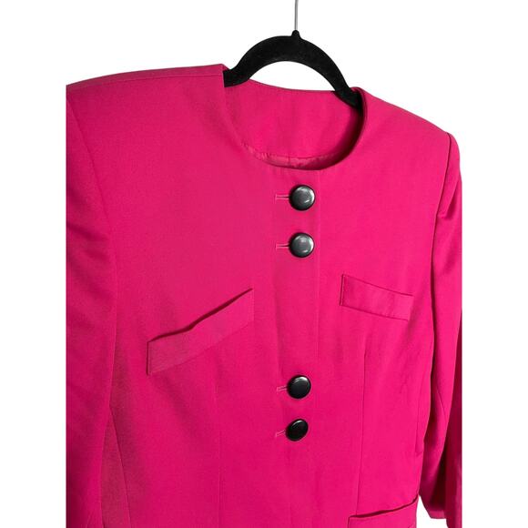 Vintage 80s Sasson Barbie Hot Pink Blazer Jacket Bold Size 8 Power Suit - Picture 2 of 4